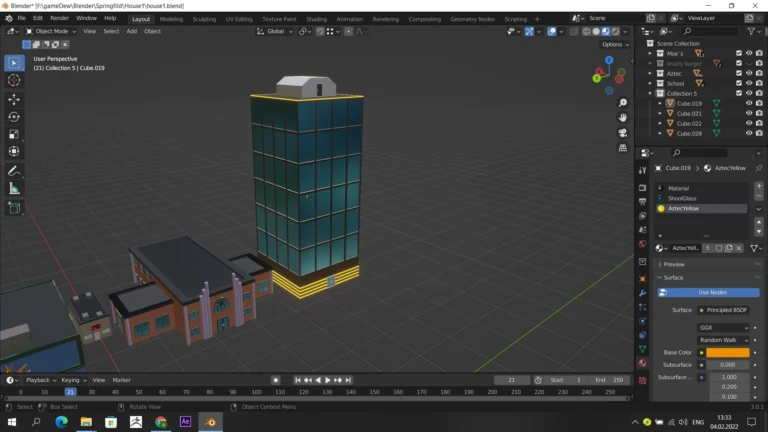 Міська сцена з висотною будівлею у Blender